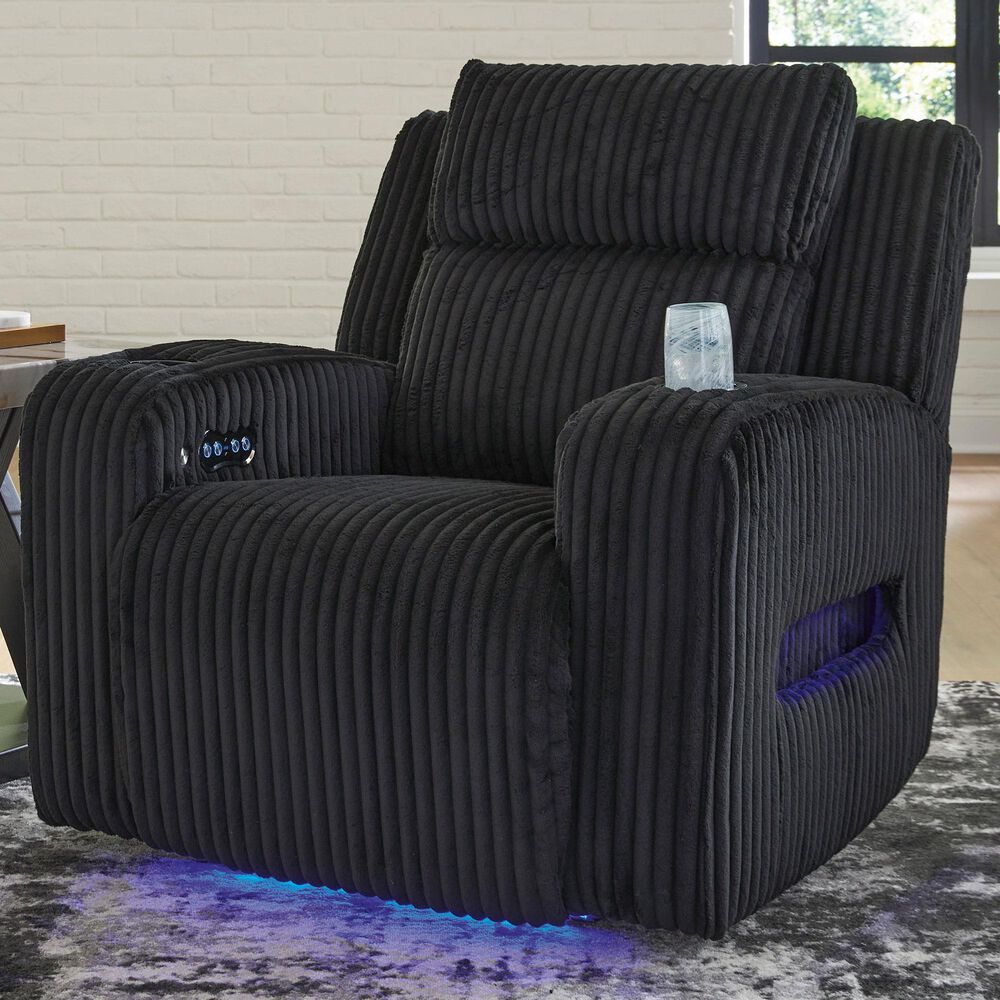 Ashley Forest Lake Power Recliner with Adjustable Headrest in Black Velvet, , large