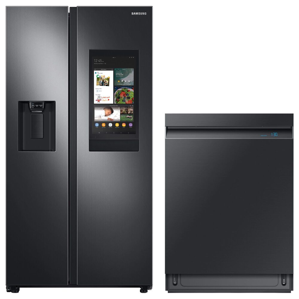 Samsung 2-Piece Kitchen Package with 22 Cu. Ft. Side-By-Side Refrigerator and Linear Wash Dishwasher in Black Stainless Steel, , large