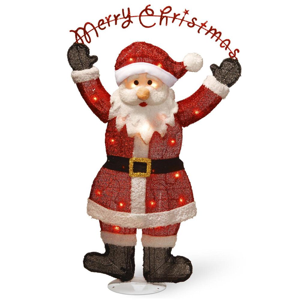 National Tree Pre-Lit 36" Tinsel Santa, , large