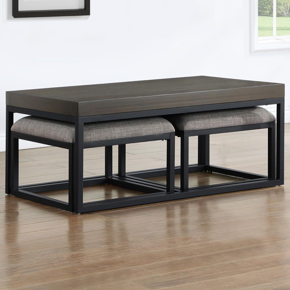 Steve Silver Furniture Yukon Rectangular Nesting Coffee Table with 2 Stools in Walnut and Black, , large