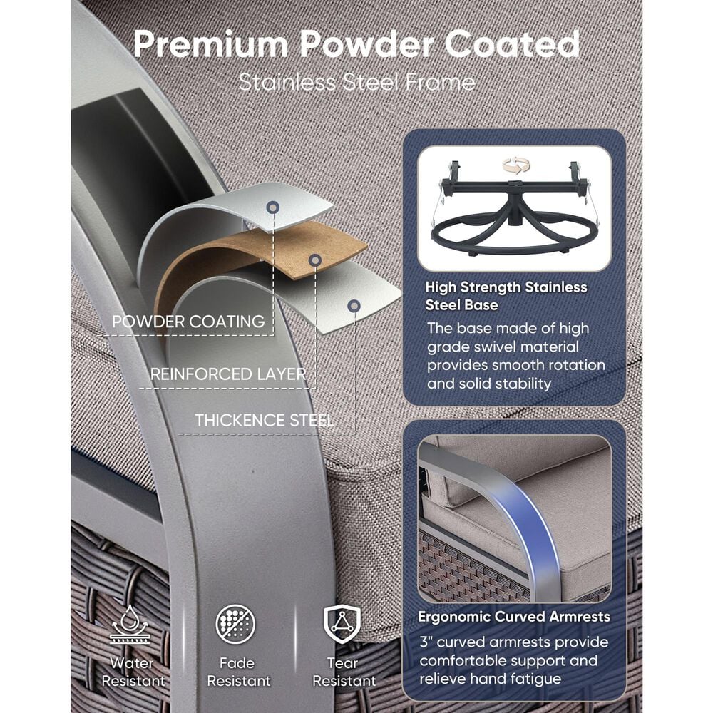 Sunwell Garden 36" Patio Swivel Glider Chair with Metal Armrest in Gray (Set of 2), , large