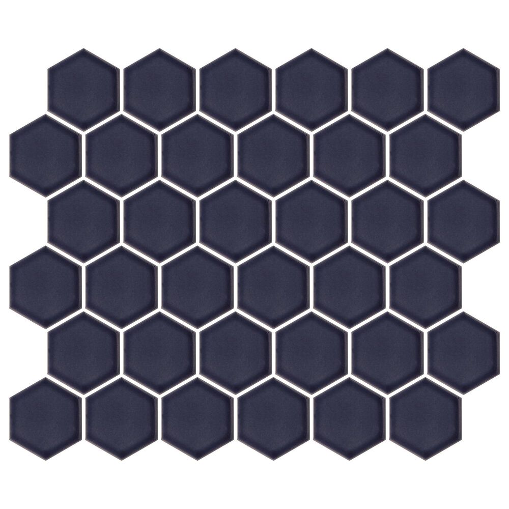 Emser Savvy Navy 2" Hexagon on 11" x 12" Glazed Porcelain Mosaic Sheet, , large