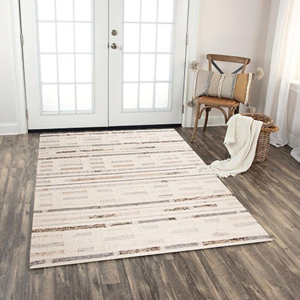 RIZZY Nova 5&#39; x 7&#39;6&quot; Geometric Silver and Ivory Area Rug, , large