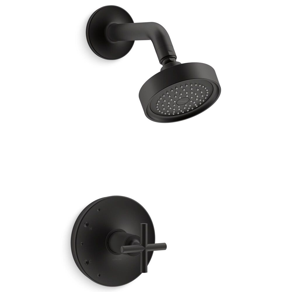 Kohler Purist Rite-Temp Shower Trim Kit with Cross Handle in Matte Black, , large