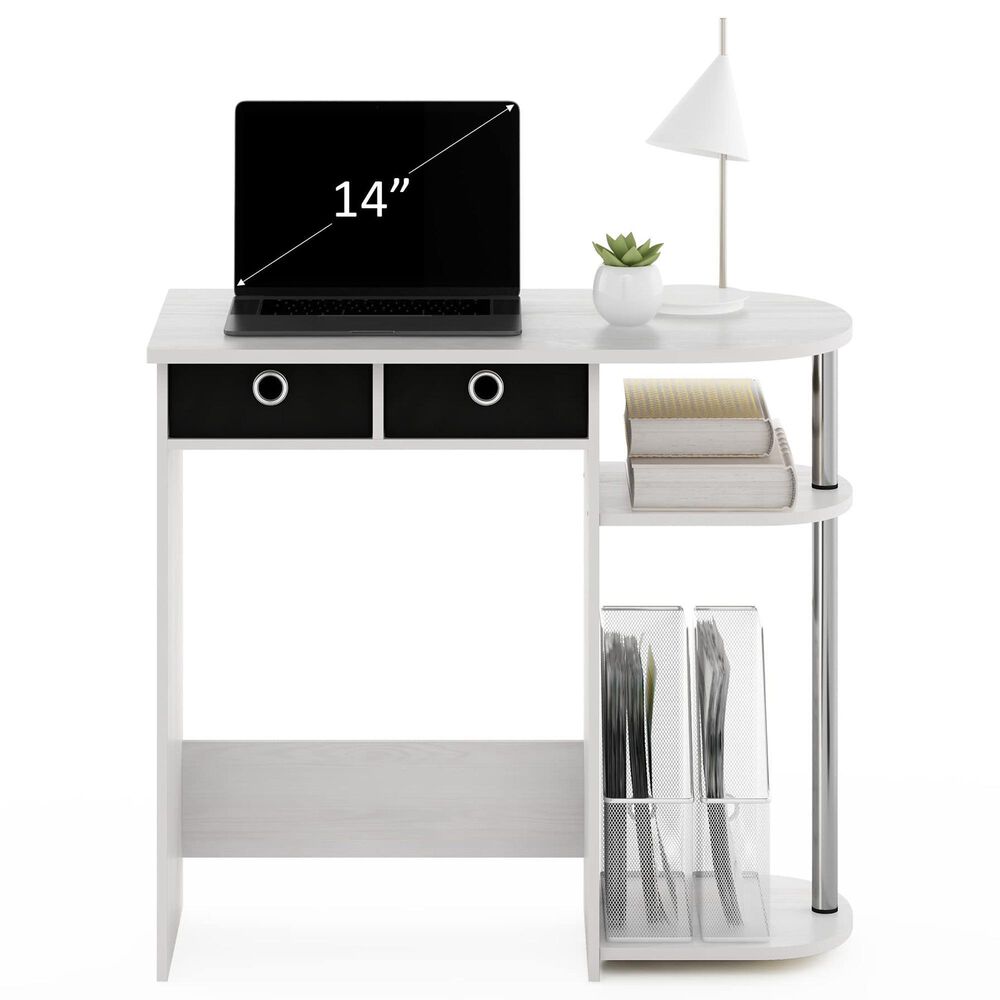 HOMLUX 32" Computer Desk with Two Drawers in White Oak and Stainless Steel, , large