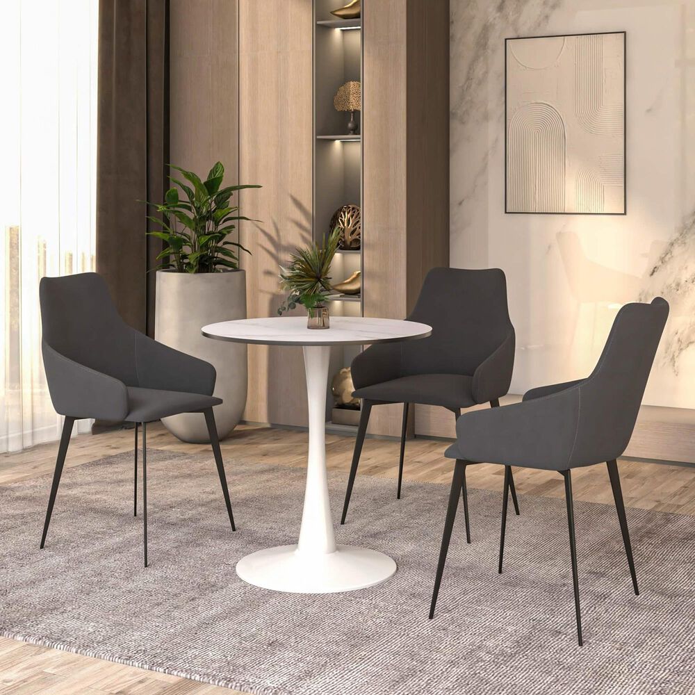 Leisuremod Leisuremod Bristol 24 round dining table White base with marbled MDF top, , large