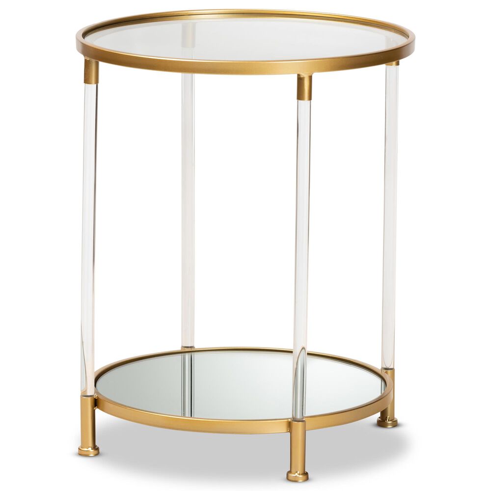 Baxton Studio Aubrie Round End Table in Gold, , large