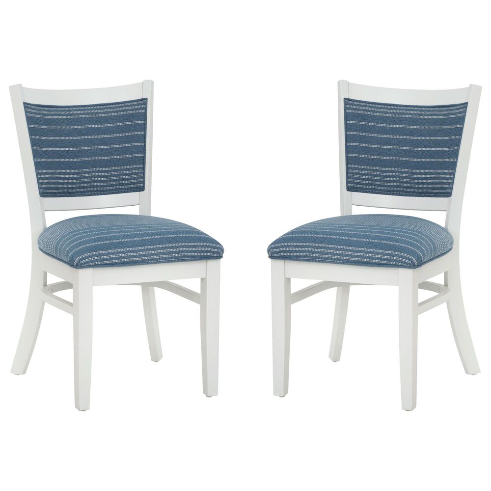 Linon Home Decor Lainey Side Chair with Blue Stripe Cushion in White (Set of 2), , large