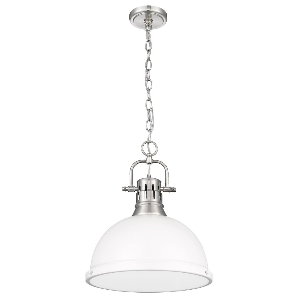 Golden Lighting Duncan 1-Light Pendant with Chain and Matte White Shade in Pewter, , large