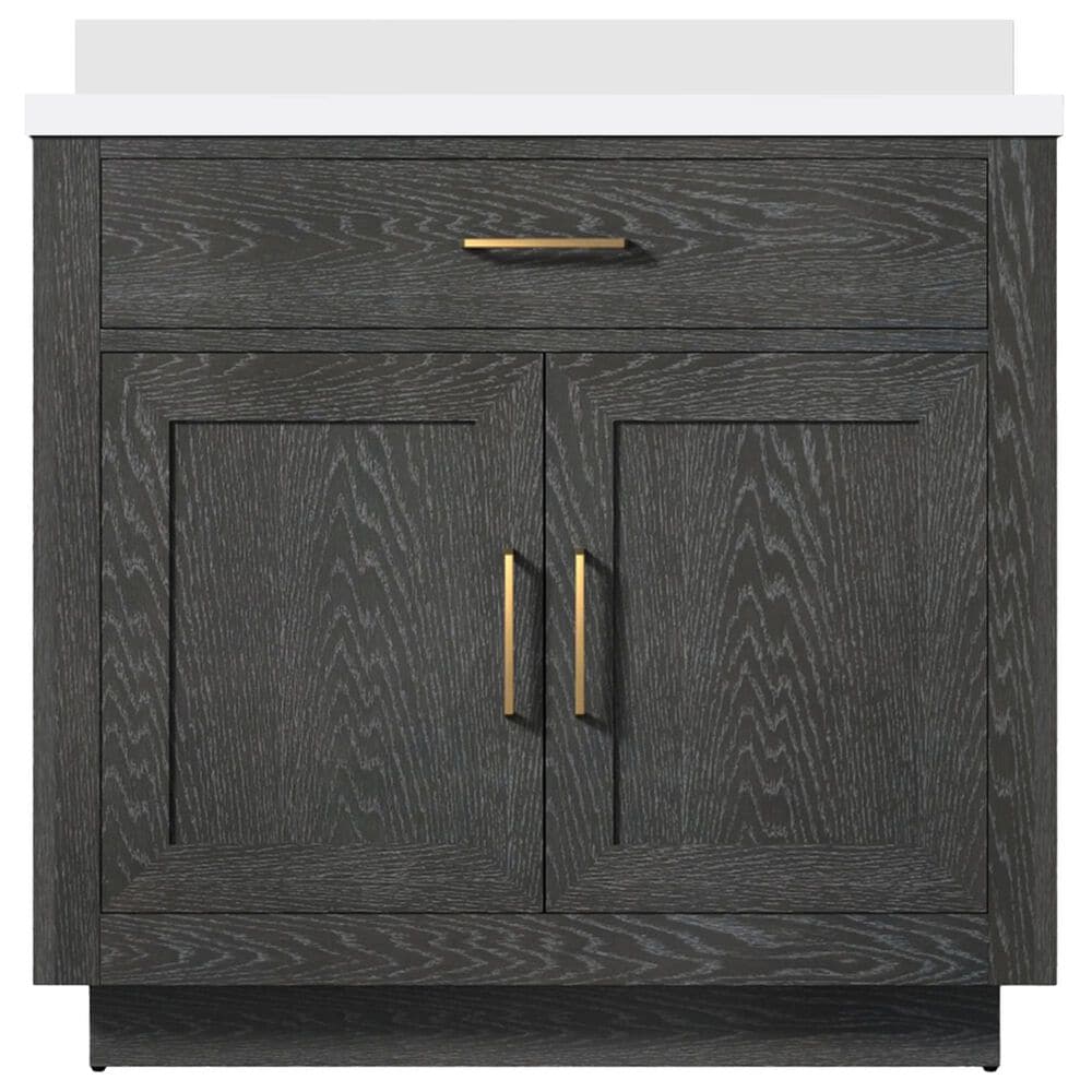 Lexora Home Abbey 36&quot; Single Bathroom Vanity in Black Oak with 2 cm White Cultured Marble Top and Rectangular Sink, , large