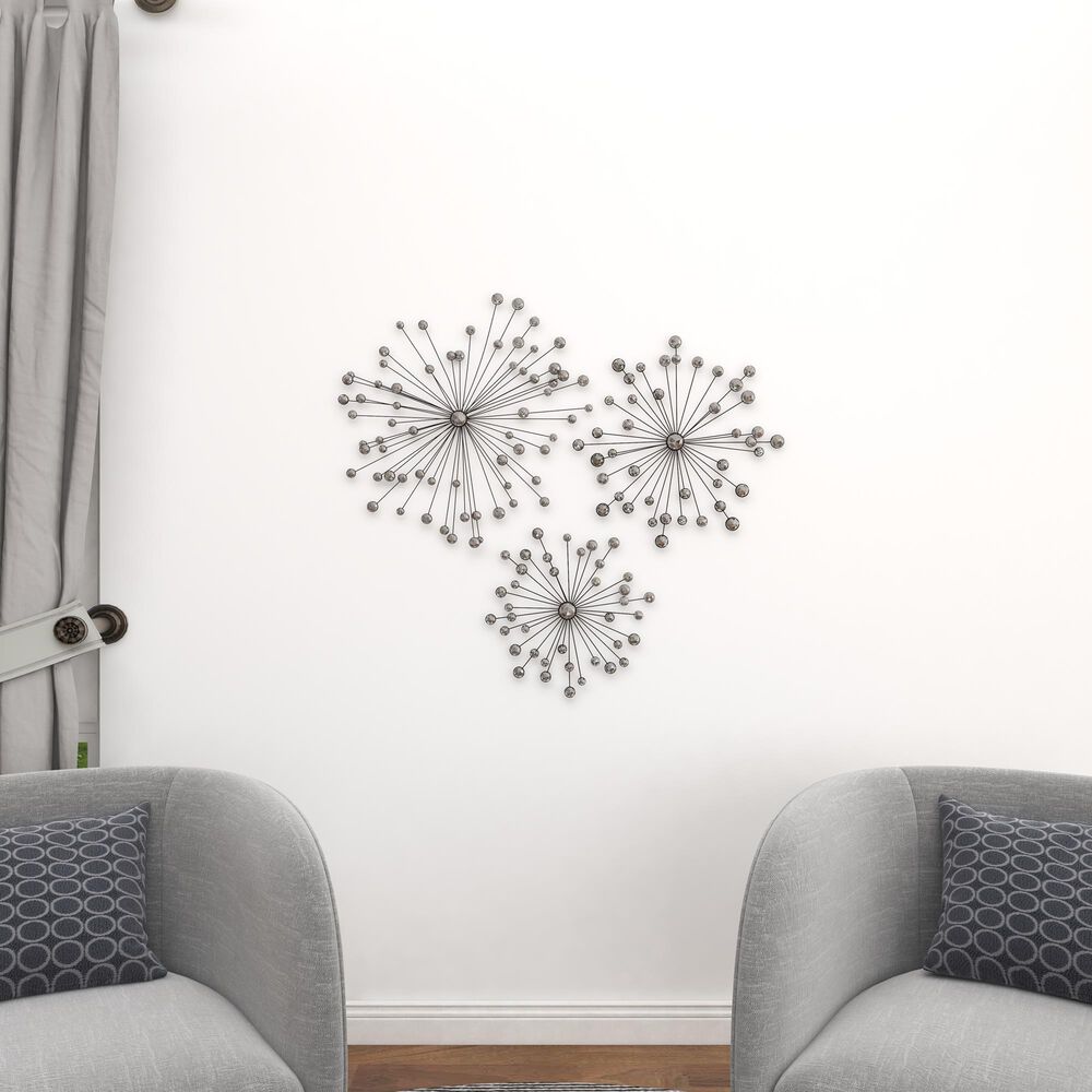 Maple and Jade 24&quot; Round Glam Wall Decor in Black and Clear &#40;Set of 3&#41;, , large
