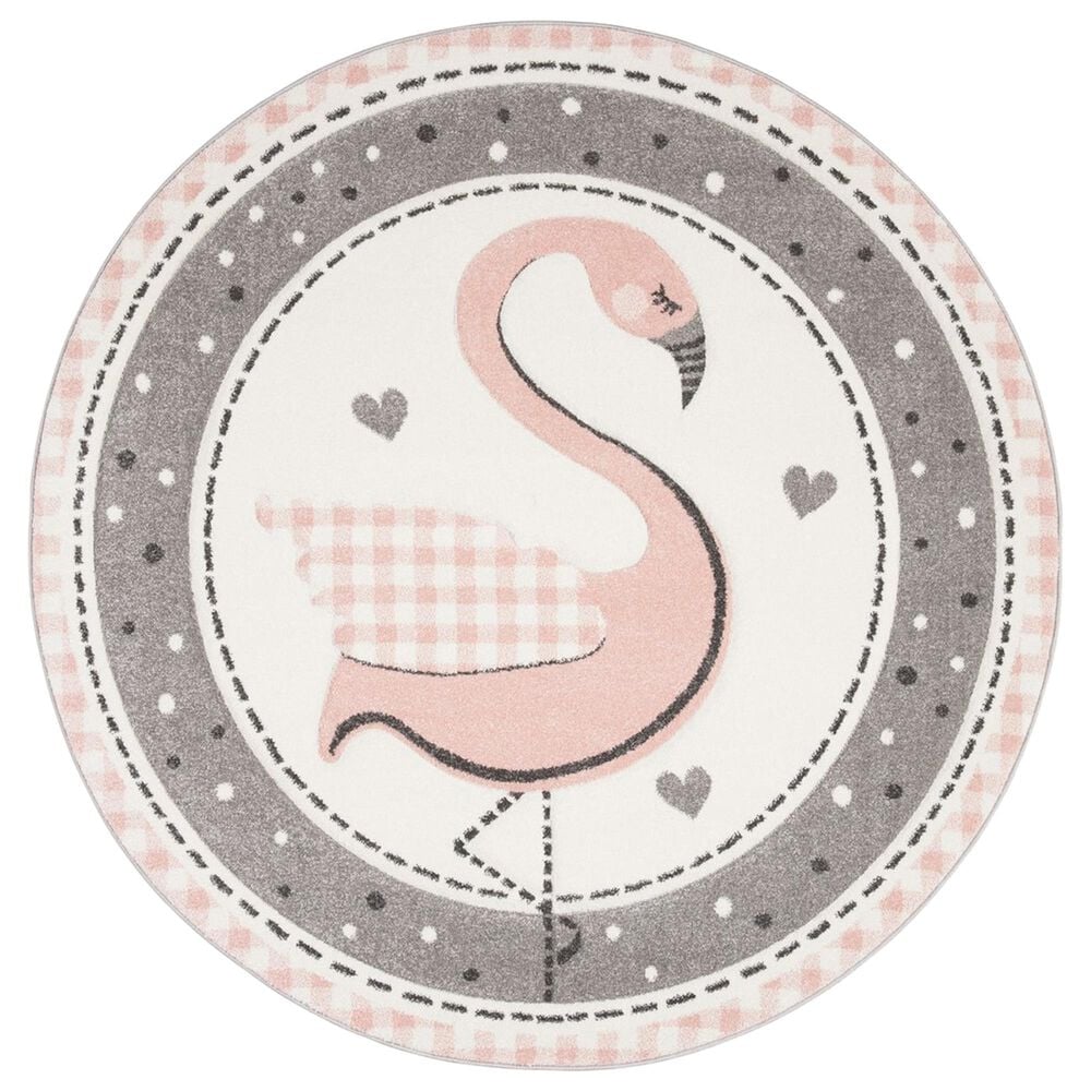 Safavieh Carousel CRK154 6"7" Round Pink and Ivory Kids Area Rug, , large