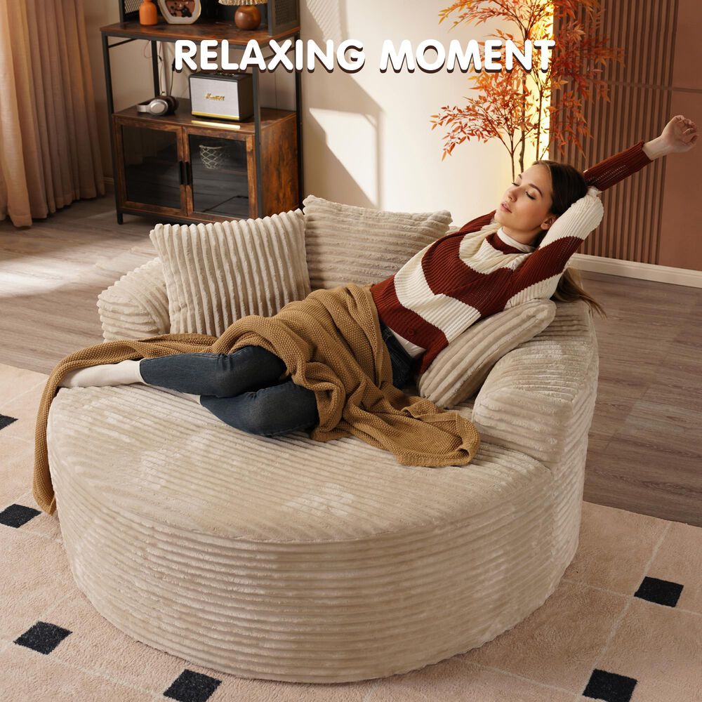 HOMLUX 59" Plush Corduroy Round Chair in Beige, , large