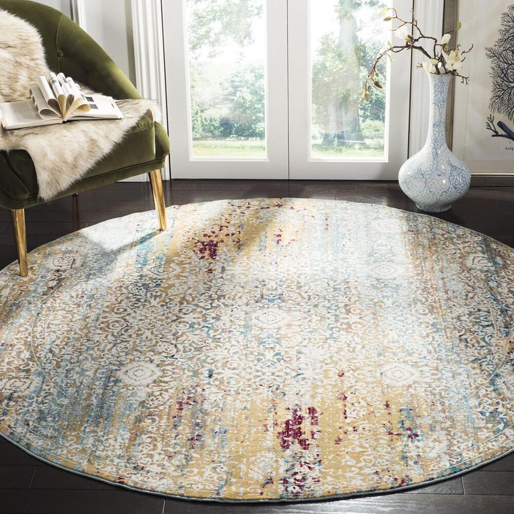 Safavieh Aria 6&#39;6&quot; Round Yellow and Cream Area Rug, , large