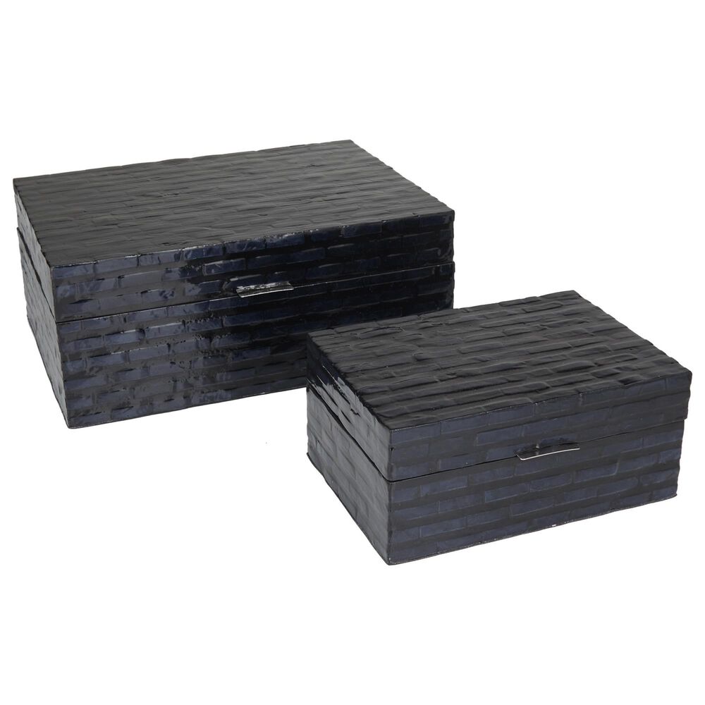 Maple and Jade Handmade Decorative Box with Hinged Lid in Black Set of 2, , large