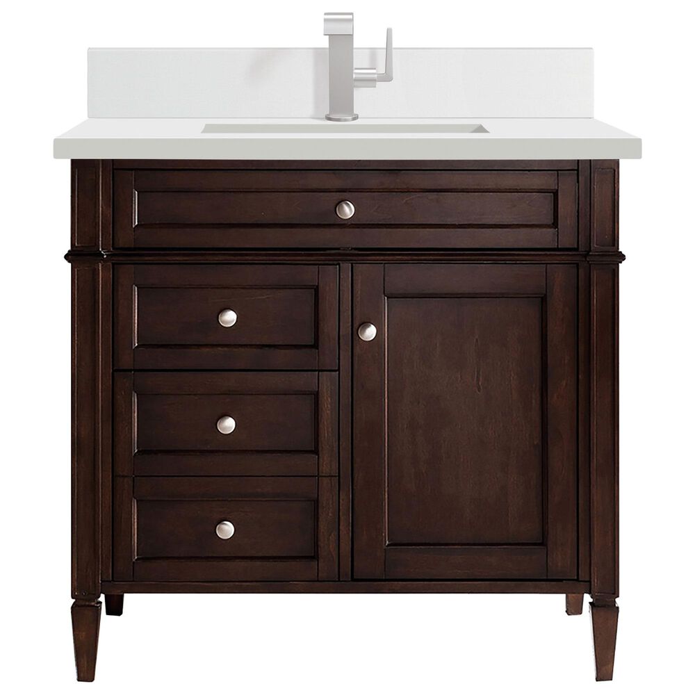James Martin Vanities Brittany 60" Single Bathroom Vanity in Burnished Mahogany with Single Hole 3 cm White Zeus Quartz Top and Rectangular Sink, , large