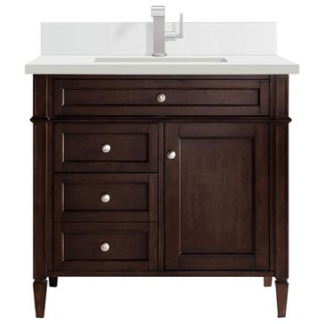 James Martin Vanities Brittany 60" Single Bathroom Vanity in Burnished Mahogany with Single Hole 3 cm White Zeus Quartz Top and Rectangular Sink, , large