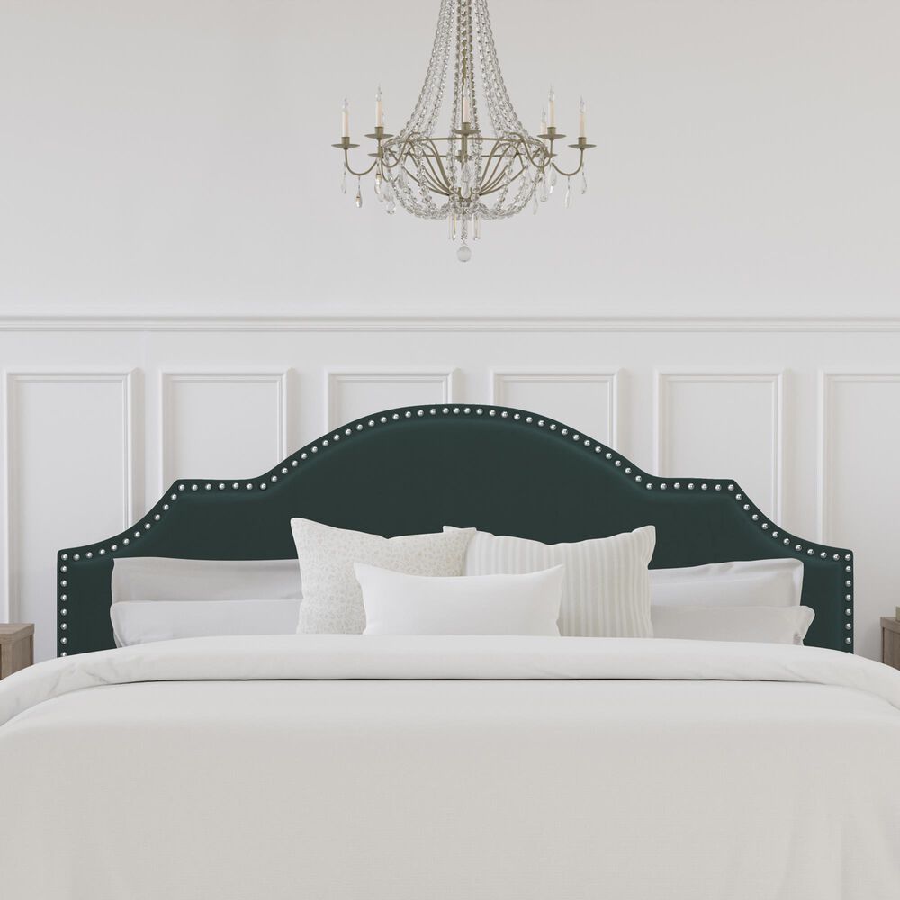 The Monday Company Cynthia Upholstered King Adjustable Headboard with Nickel Nail Heads in Green Velvet, , large