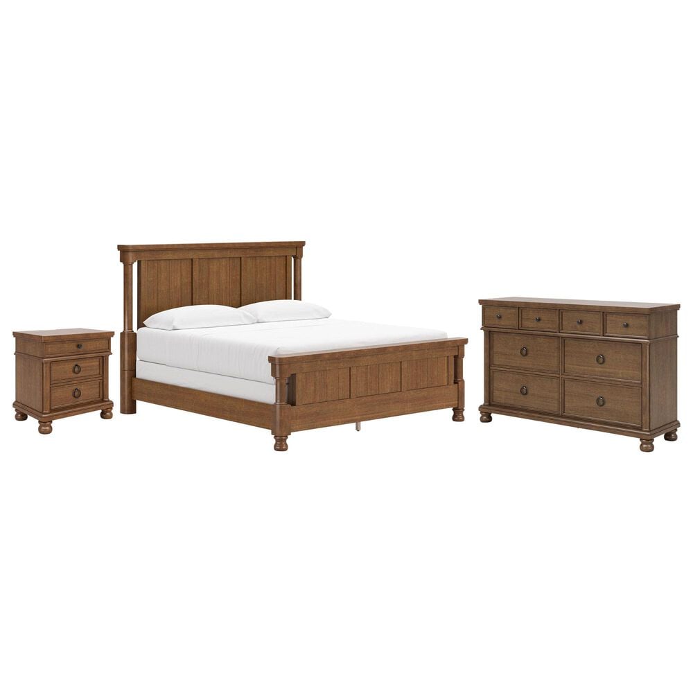 Ashley Rowlenstown California King Panel Bed with Dresser and Nightstand in Brown, , large