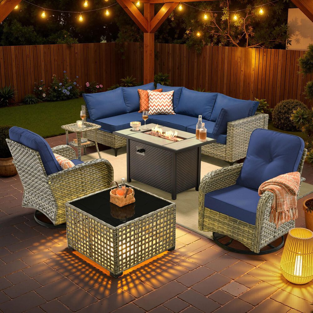 HOMLUX 9-Piece Patio Conversation Set in Navy Blue, , large
