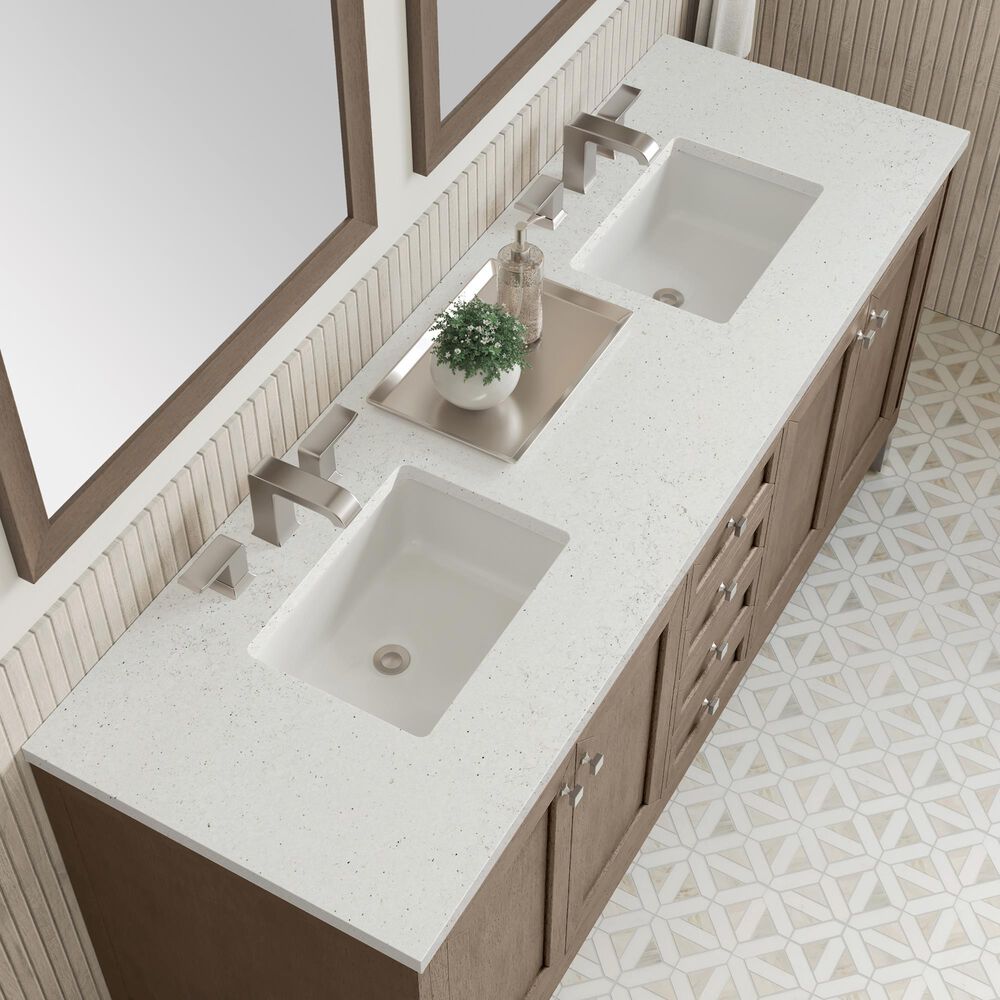 James Martin Vanities Chicago 72&quot; Double Bathroom Vanity in Whitewashed Walnut with 3 cm Lime Delight Quartz Top and Rectangular Sinks, , large