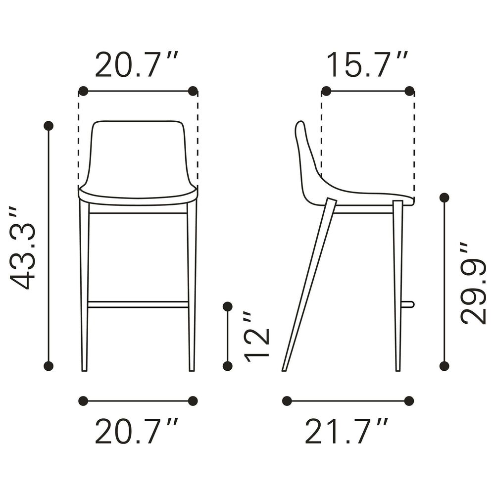 Zuo Modern Magnus Bar Stool in Gray &#40;Set of 2&#41;, , large