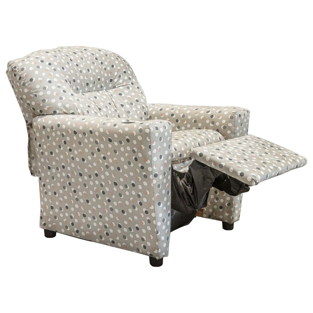 Brazil Tween Kids Recliner in Free Dots French Grey with Cupholder, , large