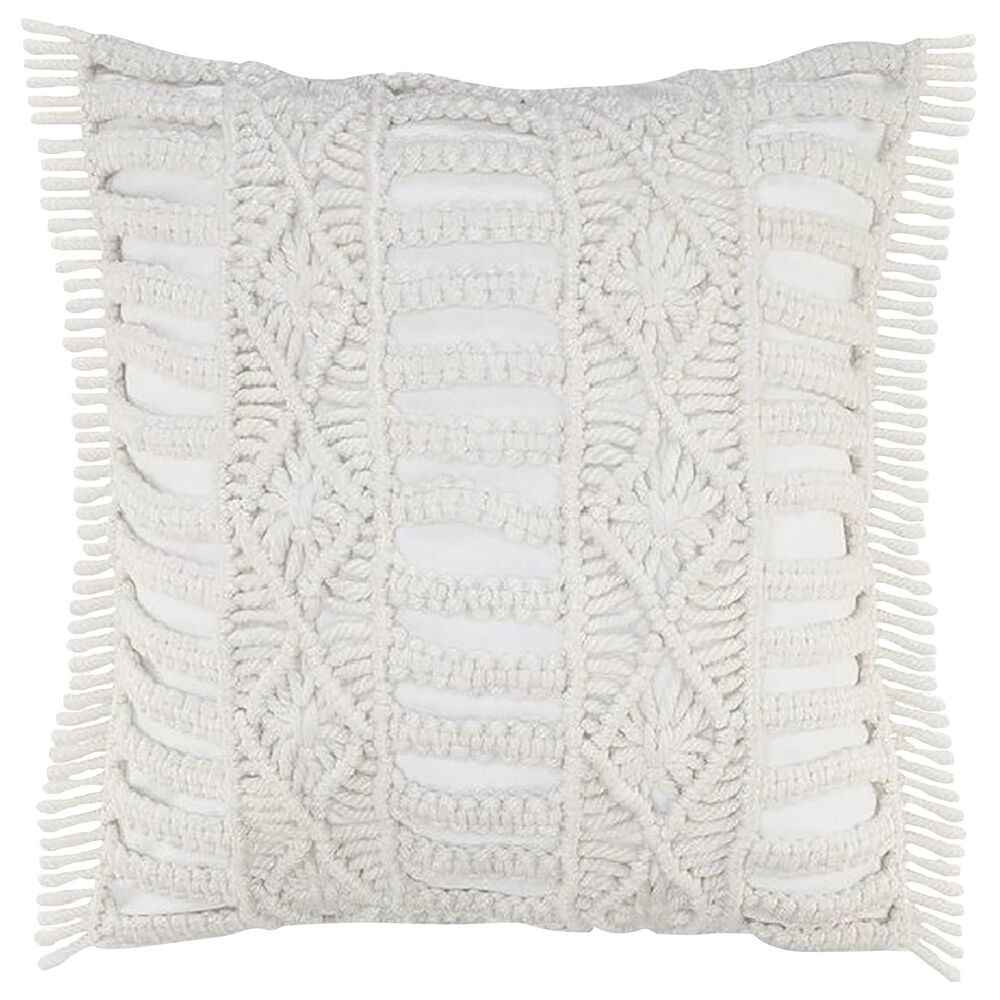L.R. RESOURCES Macrame 24" x 24" Outdoor Throw Pillow in White, , large