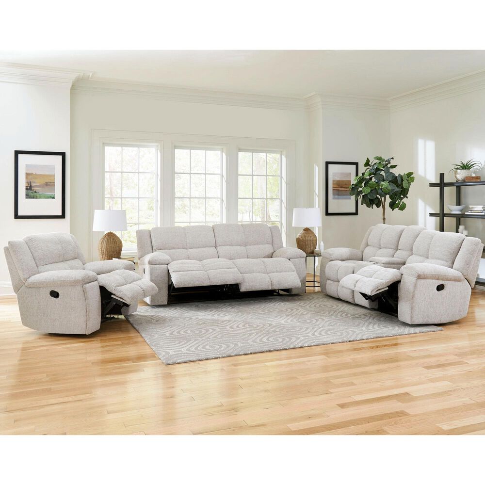 Simeon Collection Buster Manual Dual Reclining Console Loveseat in Opal Taupe Velvet, , large