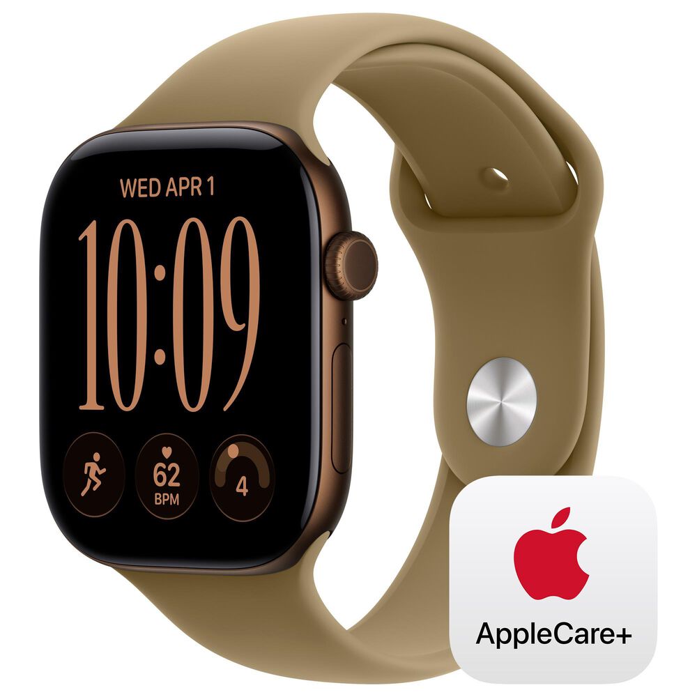 Apple Watch Series 12 (GPS) 46mm Dark Bronze Aluminum Case with Olive Sport Band - S/M and 2-Year AppleCare+, , large