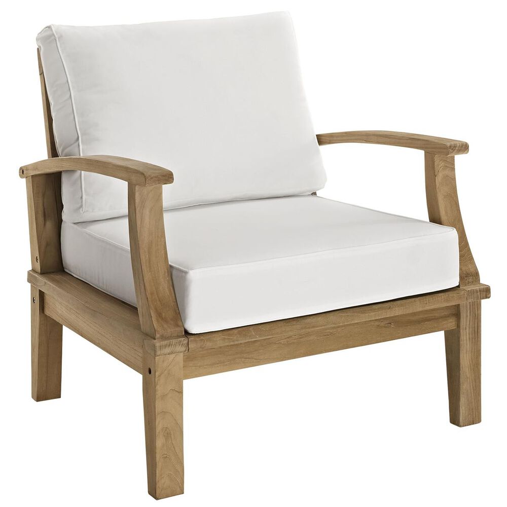 Modway Marina 4-Piece Outdoor Patio Teak Chair and Ottoman Set in Natural White, , large