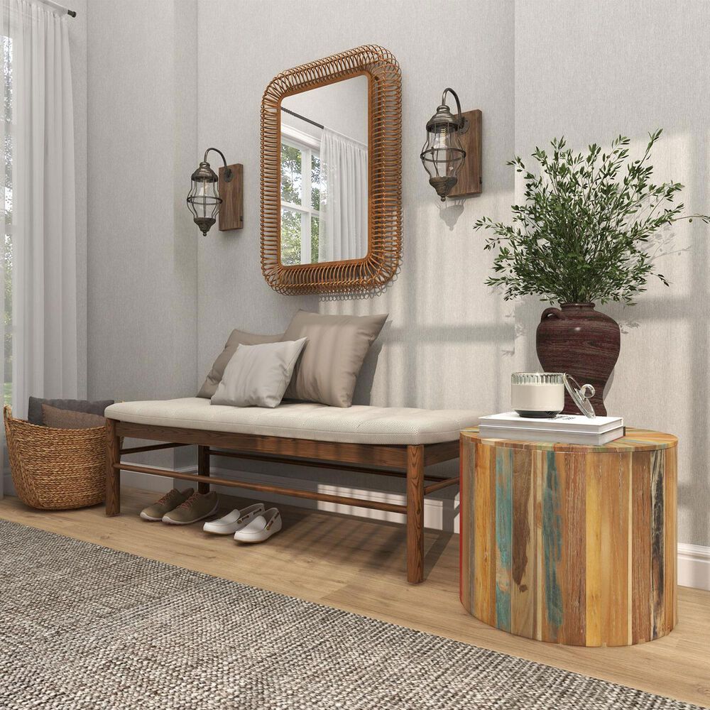 Maple and Jade Handmade Pinwheel Drum Accent End Table in Light Brown, , large