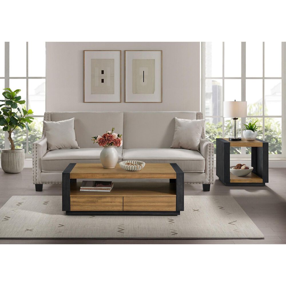 Mayberry Hill Breckenridge 2-Drawer Coffee Table in Light Oak and Black, , large
