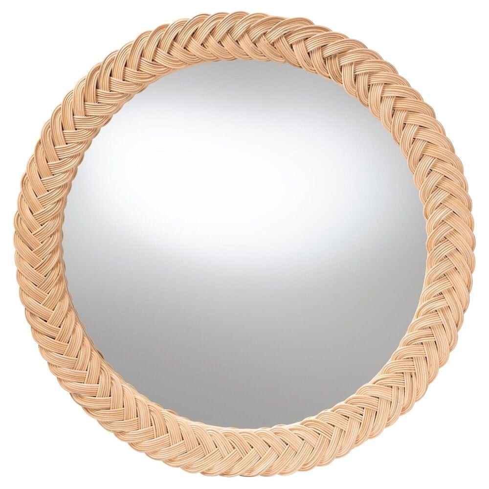 Baxton Studio Nara Round Wall Mirror in Light Honey, , large