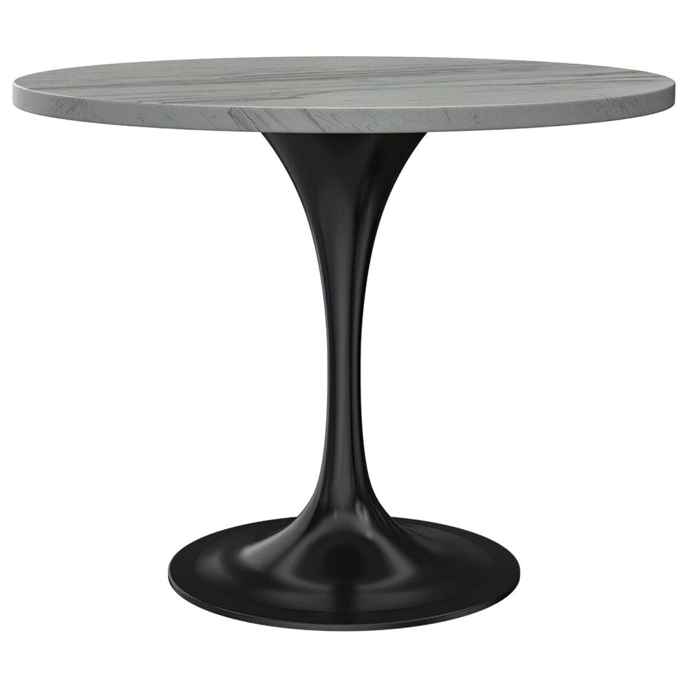 Leisuremod LeisureMod Verve Collection 36 Round Dining Table, Black Base with Laminated White Marbleized Top, , large