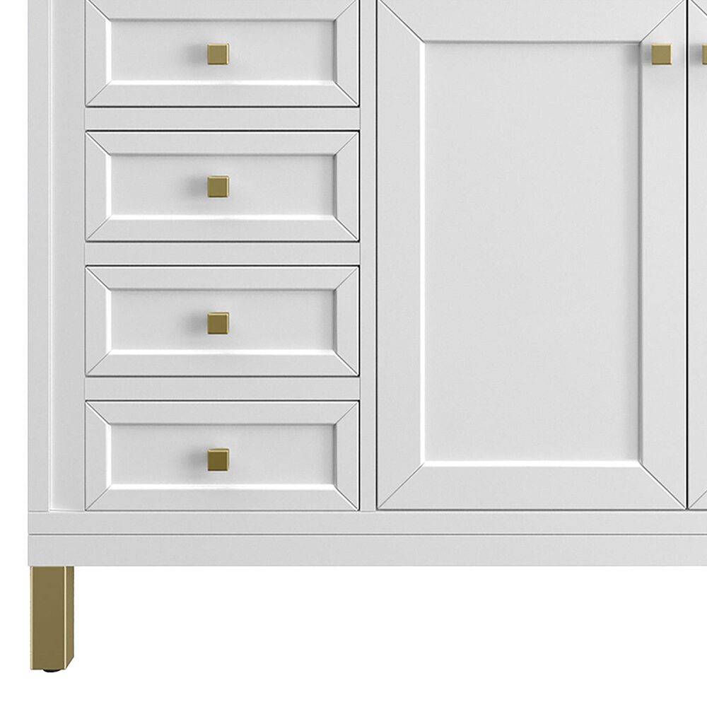 James Martin Vanities Chicago 60&quot; Double Bathroom Vanity in Glossy White with 3 cm Carrara White Marble Top and Rectangular Sinks, , large