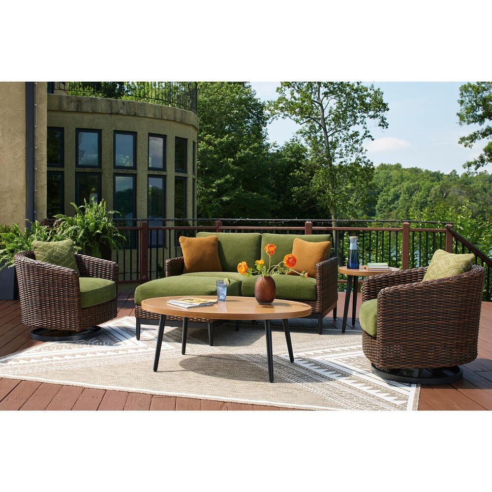 Ashley Horizon Hall Outdoor Ottoman with Cushion in Green, , large