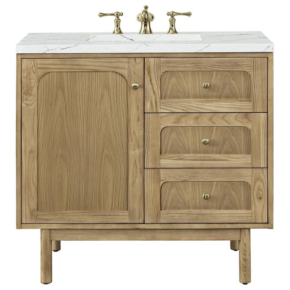 James Martin Vanities Laurent 36" Single Bathroom Vanity in Light Natural Oak with 3 cm Ethereal Noctis Quartz Top and Rectangular Sink, , large
