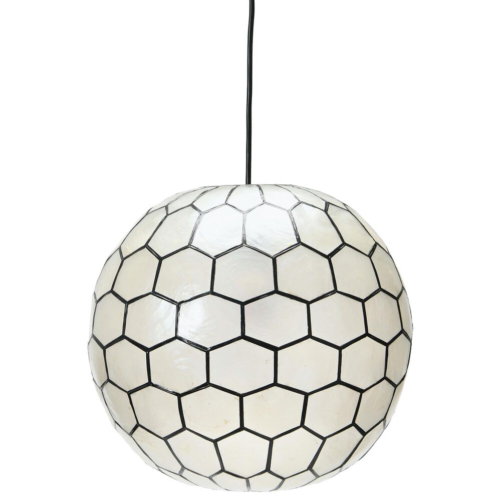 Creative Coop Simone 14" Pendant with Pearly White Shade in Black, , large