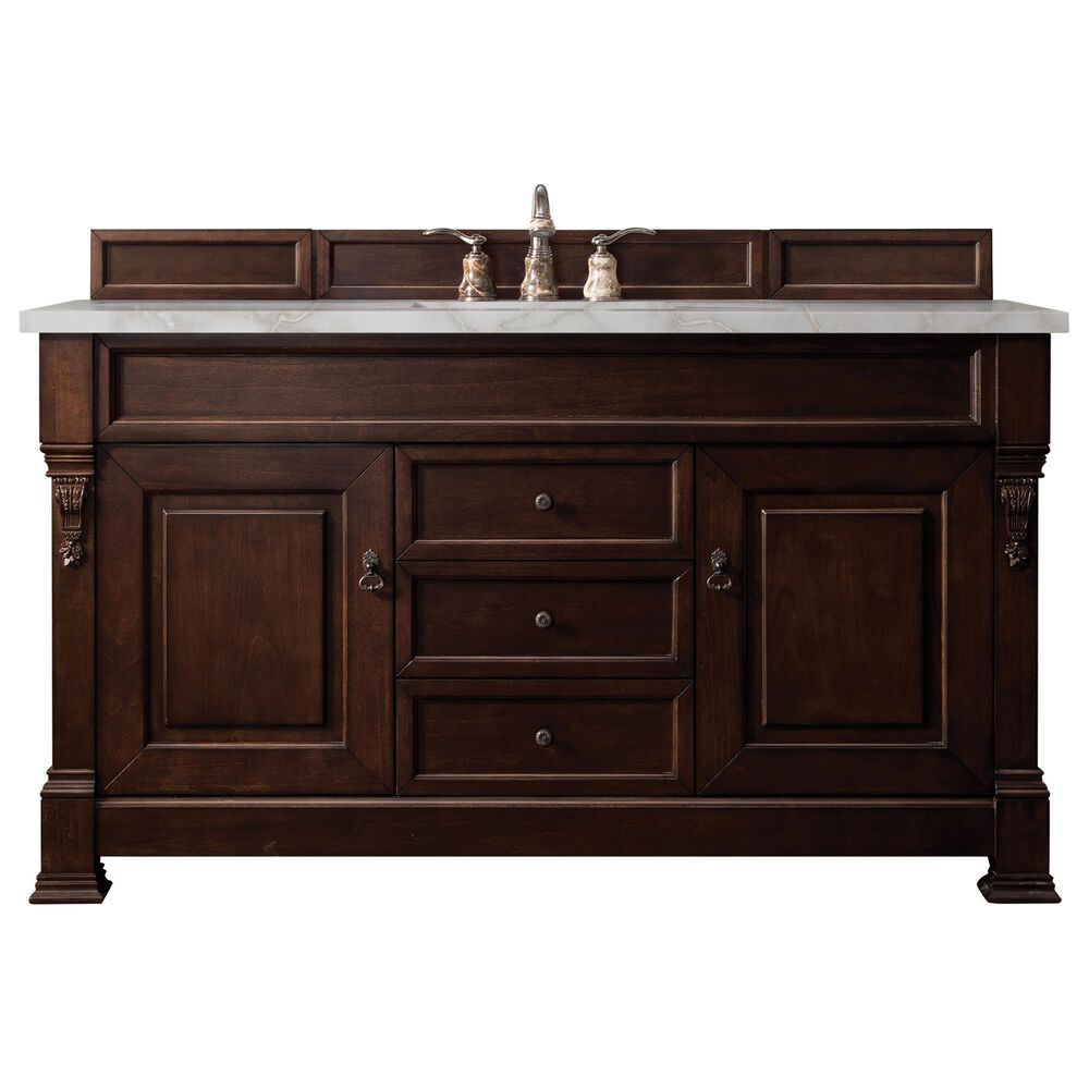 James Martin Vanities Brookfield 60" Single Bathroom Vanity in Burnished Mahogany with 3 cm Lime Delight Quartz Top and Rectangular Sink, , large