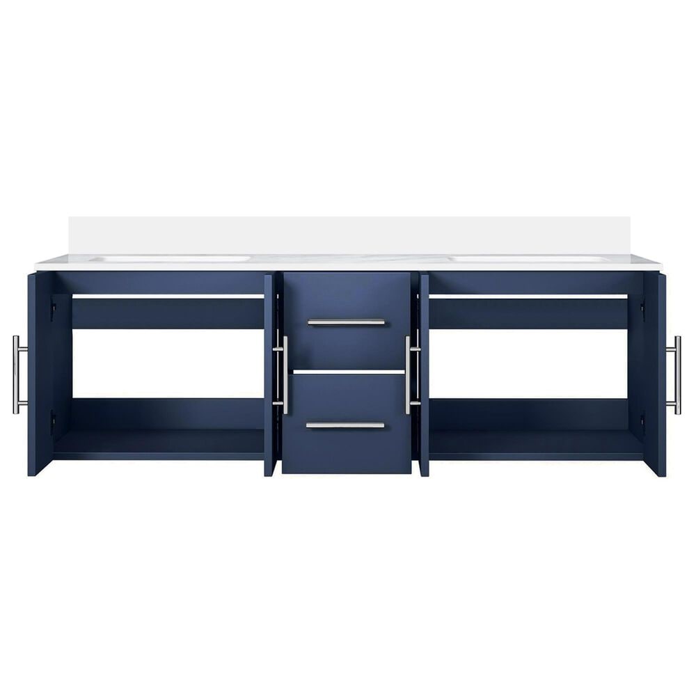 Lexora Home Geneva 60&quot; Double Bathroom Vanity in Navy Blue with 2 cm White Cultured Marble Top and Rectangular Sinks, , large