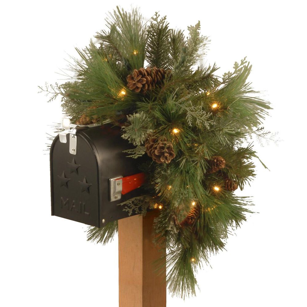 National Tree 36" Decorative Collection White Pine Mailbox Swag with Battery Operated Warm White LED Lights, , large