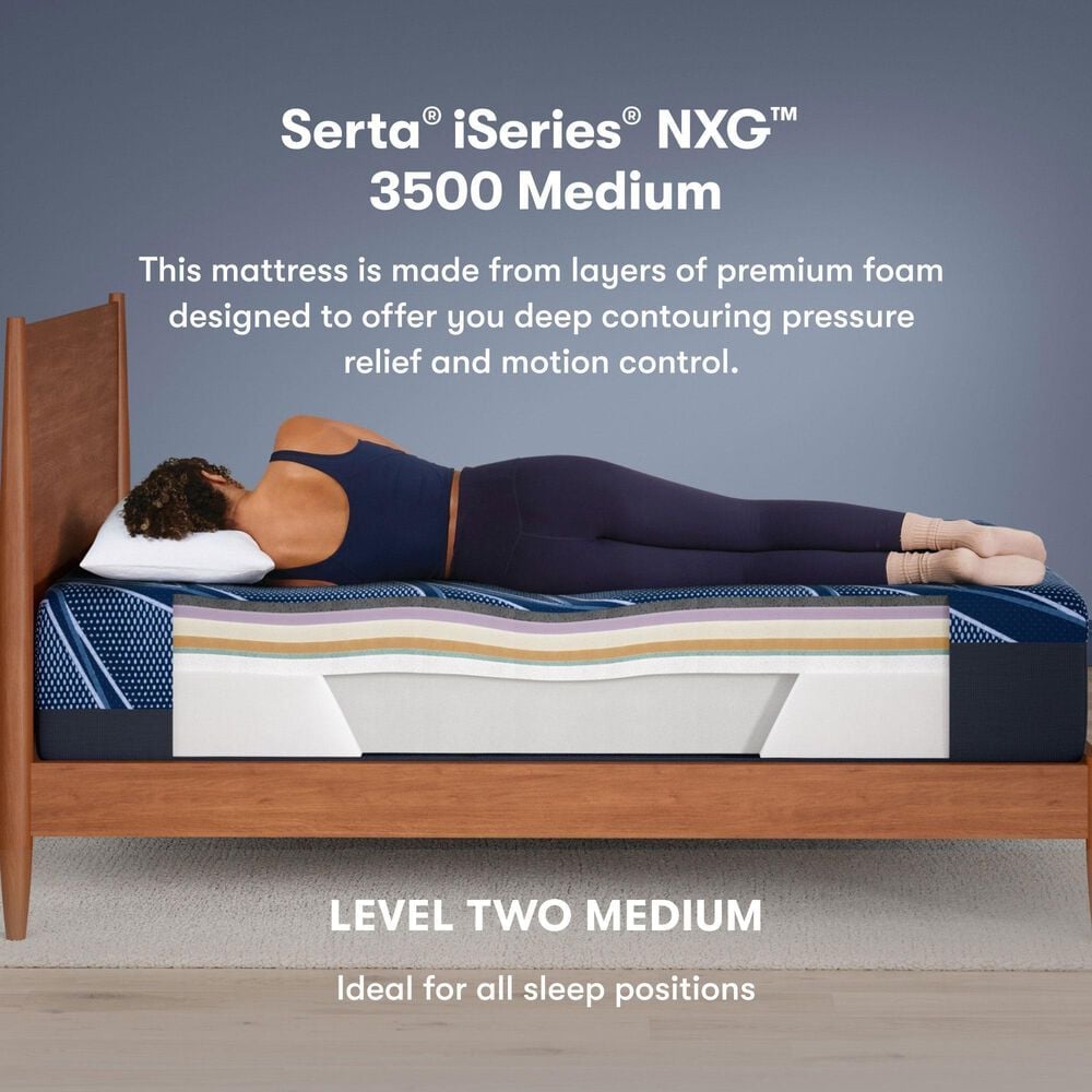 Serta iSeries NXG 3500 Foam Medium Flex Head Queen Mattress with Rize Flex Head Queen Adjustable Base, , large