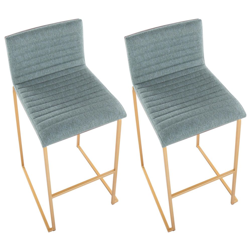 Lumisource Mason Mara Barstool with Green Cushion in Gold and Walnut &#40;Set of 2&#41;, , large
