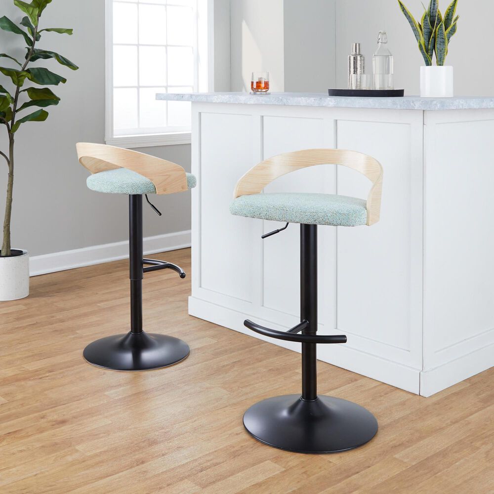 LumiSource Grotto Swivel Barstool with Light Green Fabric Upholstery in Black and Natural (Set of 2), , large