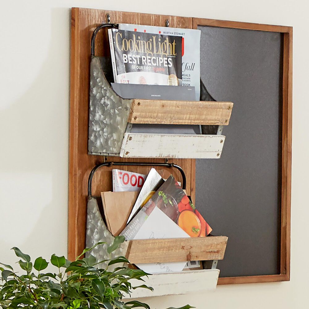 Maple and Jade 23&quot; Magazine Rack Holder in Brown, White and Grey, , large