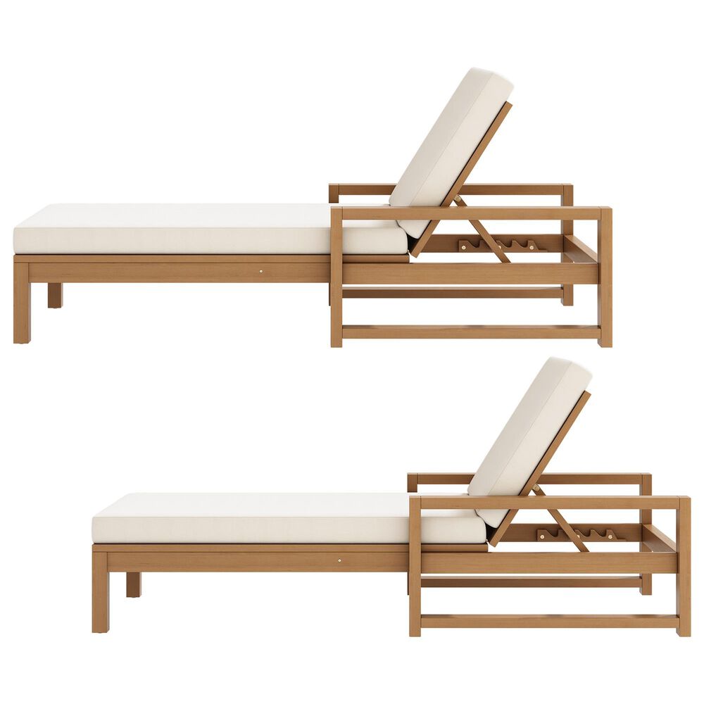 HOMLUX Adjustable Outdoor Chaise Lounge with Armrests and Light Teak Frame in Beige (Set of 2), , large