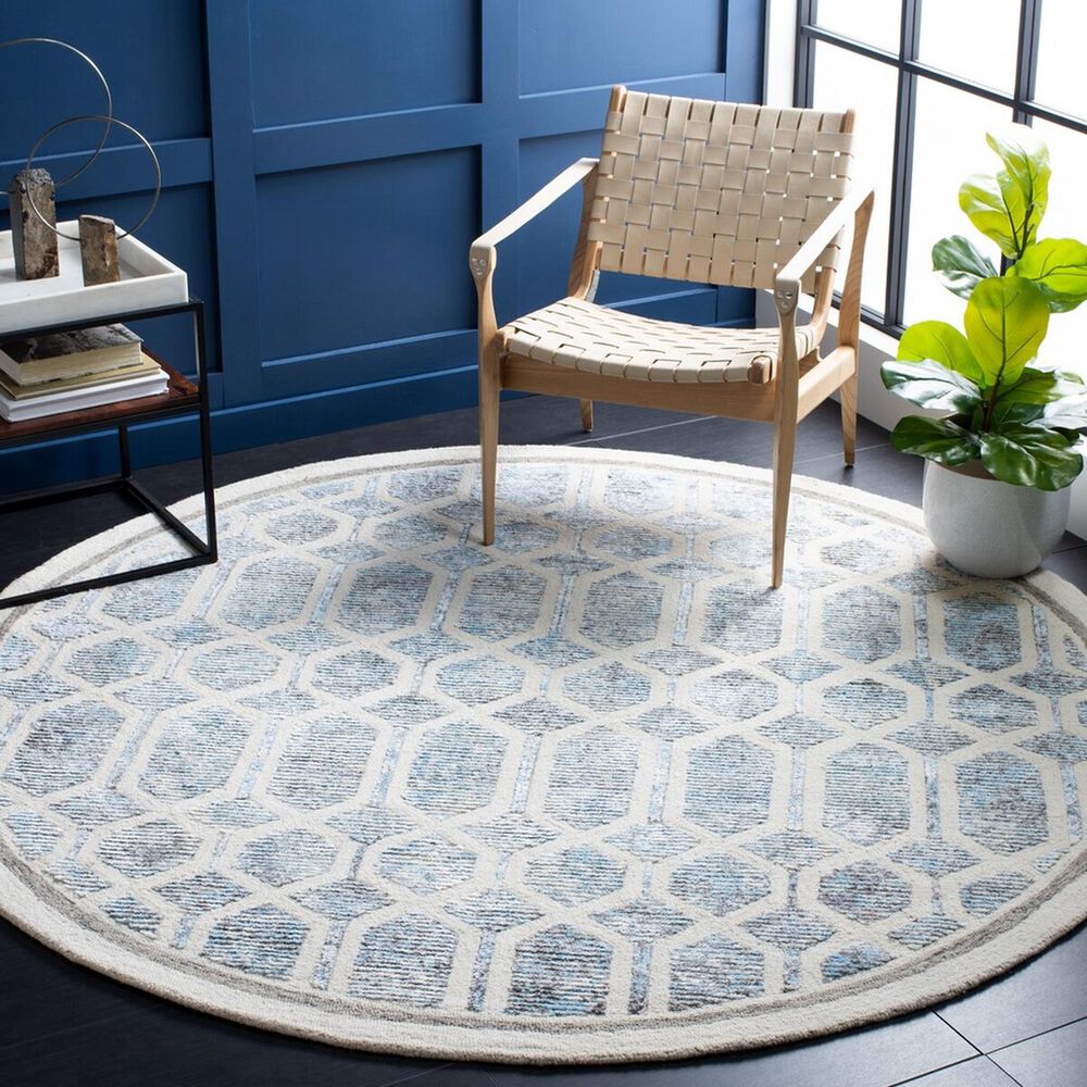Safavieh Artistry ARR665M 7&#39; Round Ivory and Blue Area Rug, , large