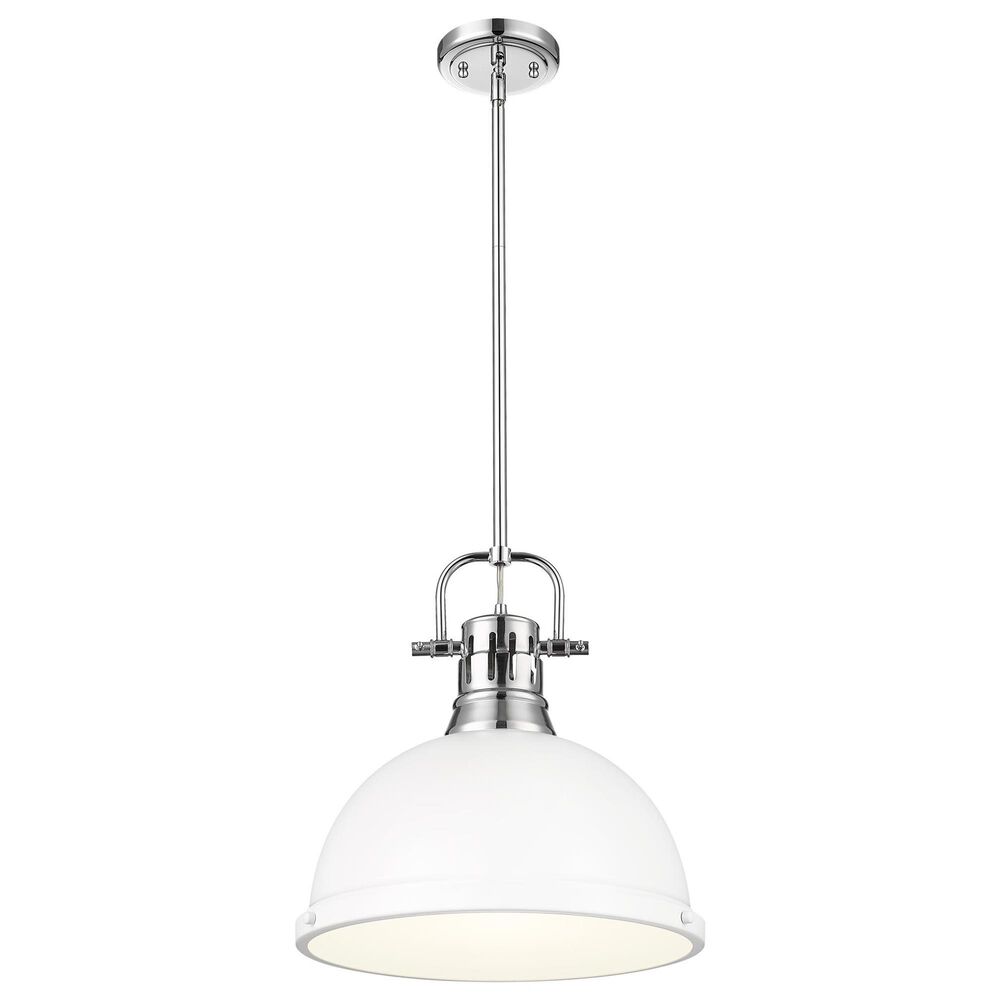 Golden Lighting Duncan 1-Light Pendant with Rod and Matte White Shade in Chrome, , large