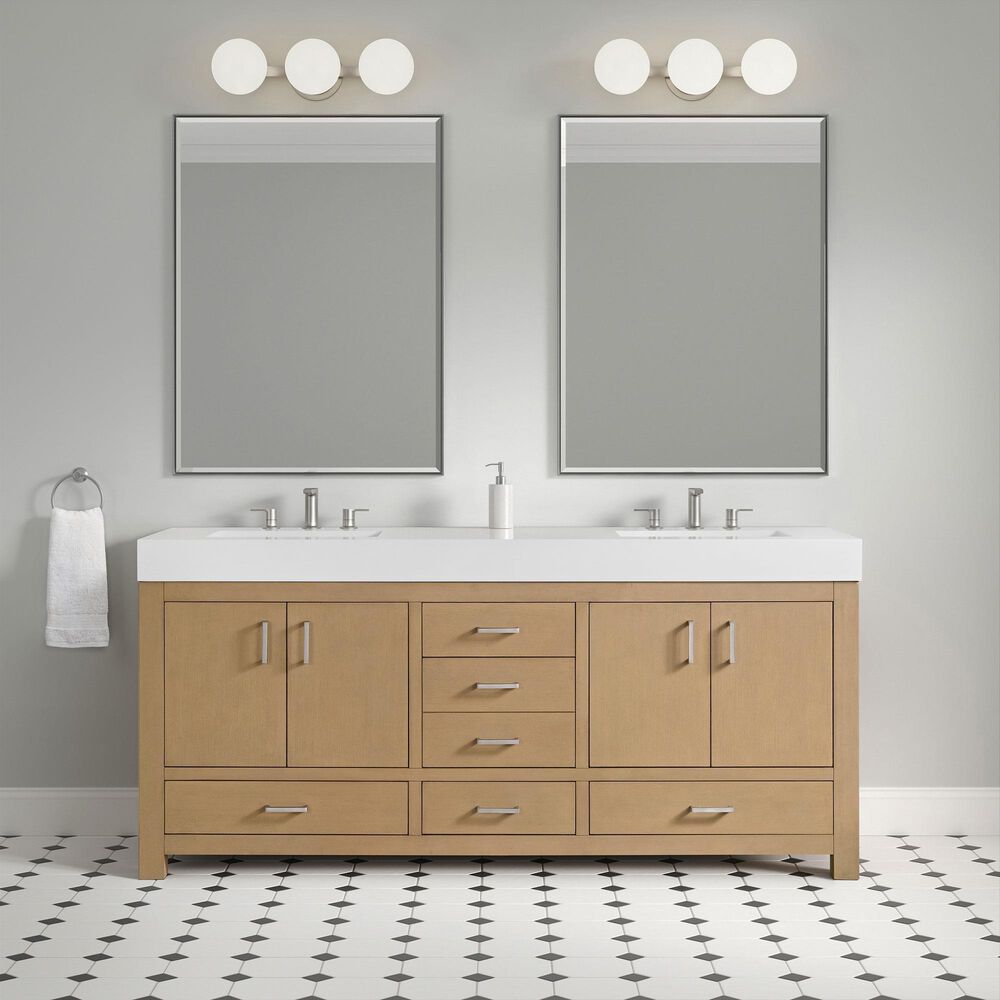 37B Alanya 72" Double Bathroom Vanity in Warm Oak with White Composite Stone Top, , large